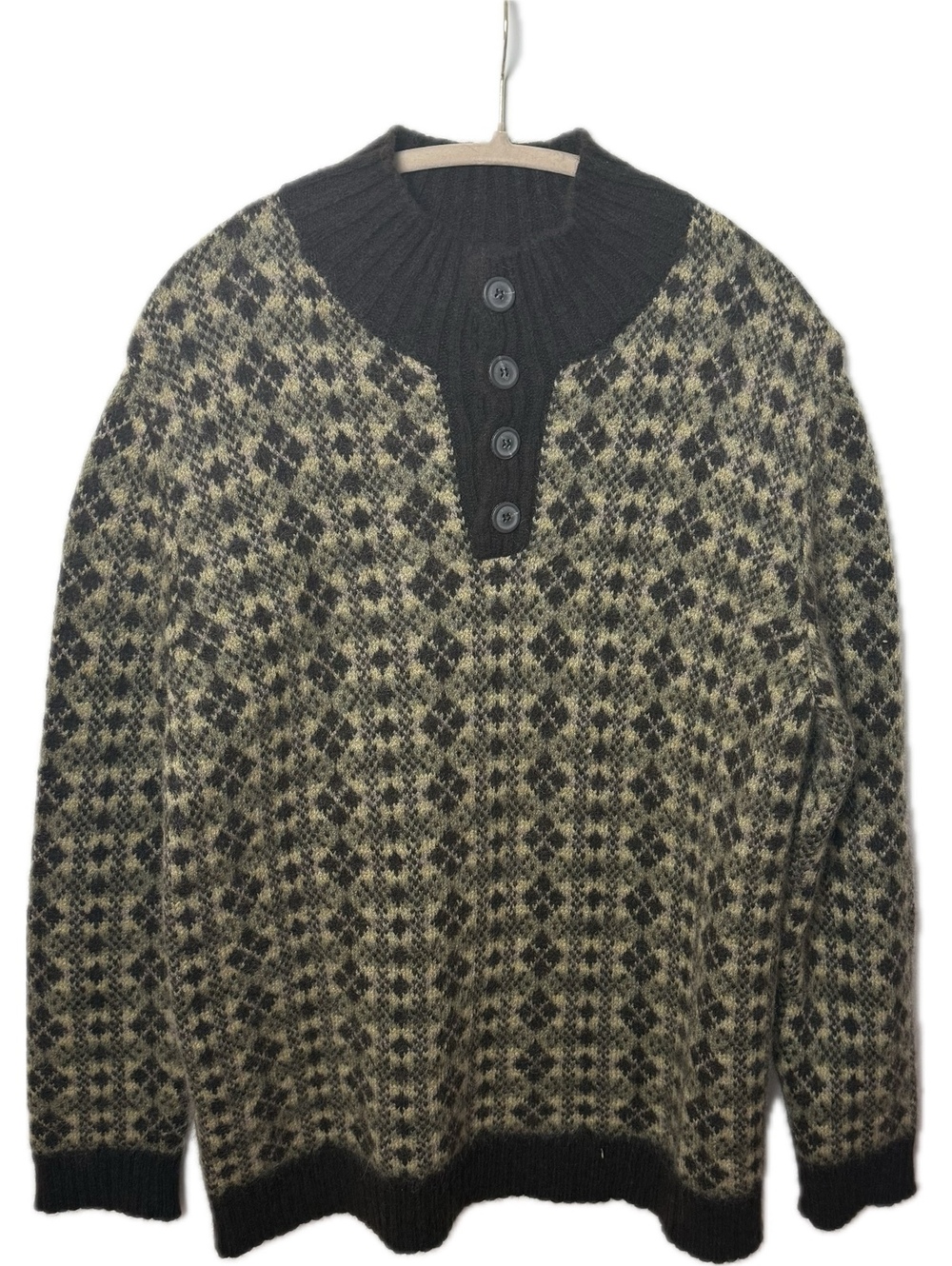 Joseph Abboud Collection Men’s XXL Geometric Wool\-Look Button Mock Neck Sweater